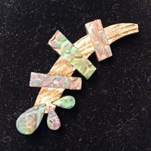 Gail Woods Abstract Wood & Clay? Lizard Brooch, 3.25in